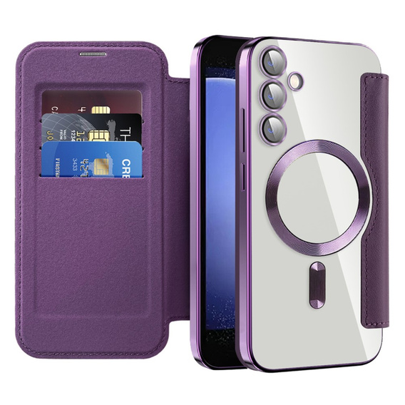 Flip case for Samsung Galaxy S23 FE, RFID Wallet MagSafe CamShield, purple
