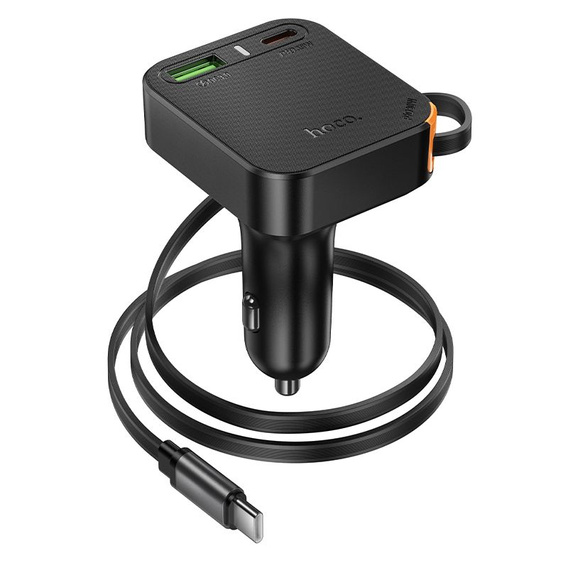 Hoco car charger with triple output and retractable 65 W USB-C cable
