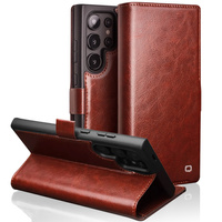Flip case for Samsung Galaxy S25 Ultra, QIALINO Leather Wallet, dark brown