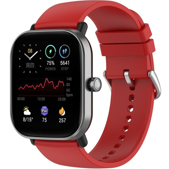 Silicone strap 20mm, Red/Silver Buckle