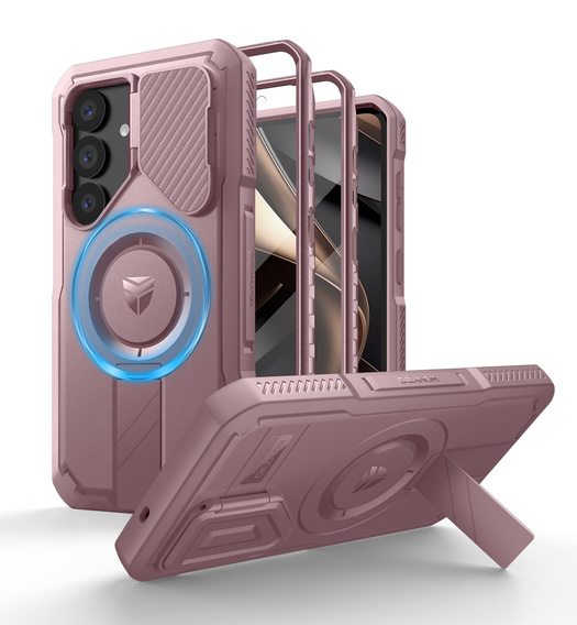 Armored case for Samsung Galaxy S25, Dexnor CamProtect MagSafe, pink (Two frames)