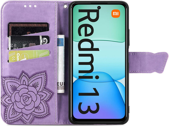Flip case for Xiaomi Redmi 13, Butterfly, purple