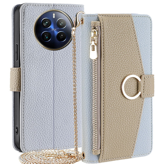 Flip case for Realme 12 Pro 5G / 12 Pro+ 5G, Wallet Zipper Pocket, with mirror, blue