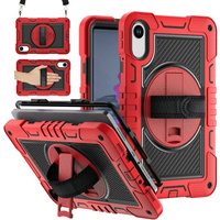 Armoured case for Xiaomi Redmi Pad 2, with stand and shoulder strap – red and black