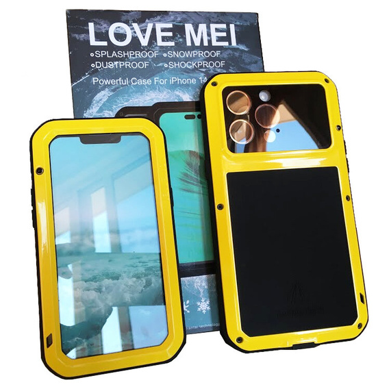 Love Mei Case for iPhone 14 Pro, armored with glass, yellow