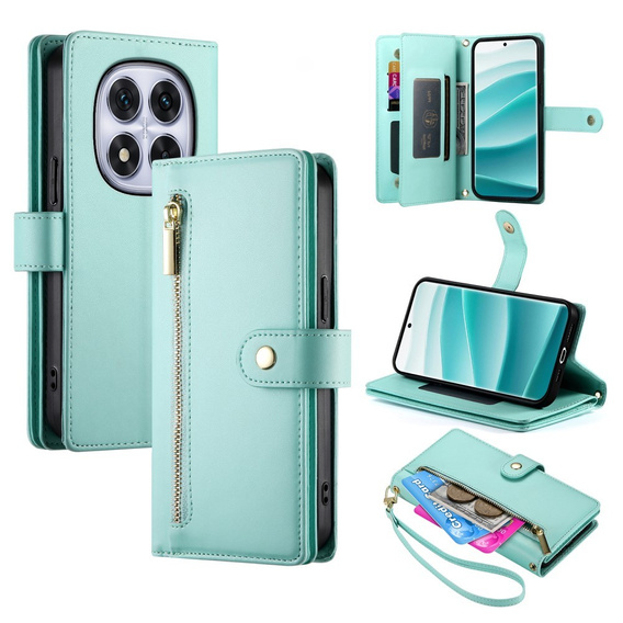 Flip case for Xiaomi Redmi Note 14 Pro 5G / Poco X7 5G, Wallet Zipper Pocket, green