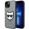 Karl Lagerfeld Case for iPhone 14, Saffiano Choupette Head Patch, silver
