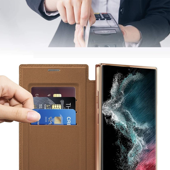 Flip case for Samsung Galaxy S22 Ultra 5G, RFID Wallet MagSafe CamShield, brown