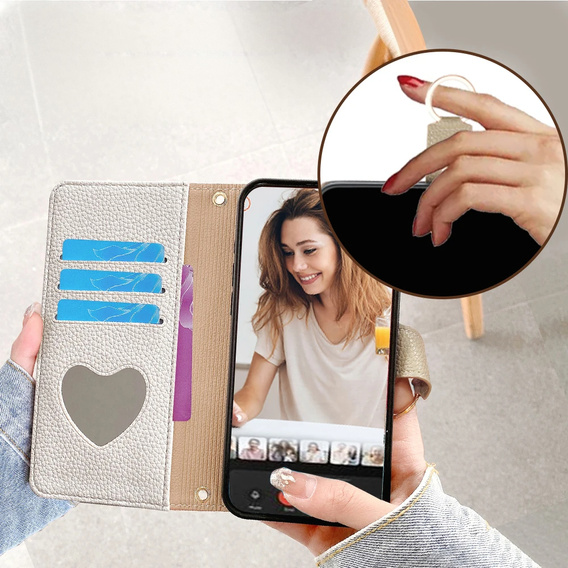 Flip case for Honor Magic 6 Lite 5G, Wallet Zipper Pocket, with mirror, white