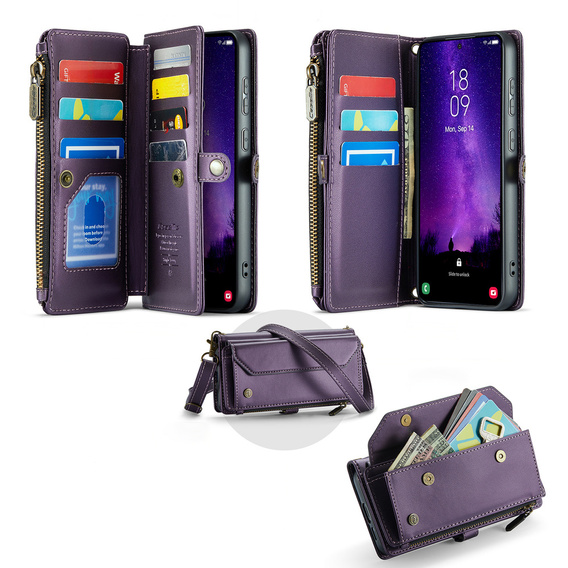 Case CASEME for Samsung Galaxy S25 FE, RFID Leather Wallet, with shoulder strap, purple