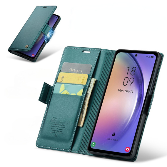 CASEME flip case for Samsung Galaxy A54 5G, Litchi Wallet, green