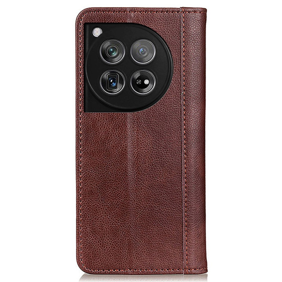 Case for OnePlus 12 5G, Wallet Litchi Leather, brown