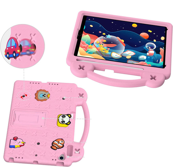 Children's case for iPad 10.2" 2021/2020/2019 (9/8/7 gen.) / Air 10.5" 2019 (3 gen.), Cute Patterns, with stand, pink