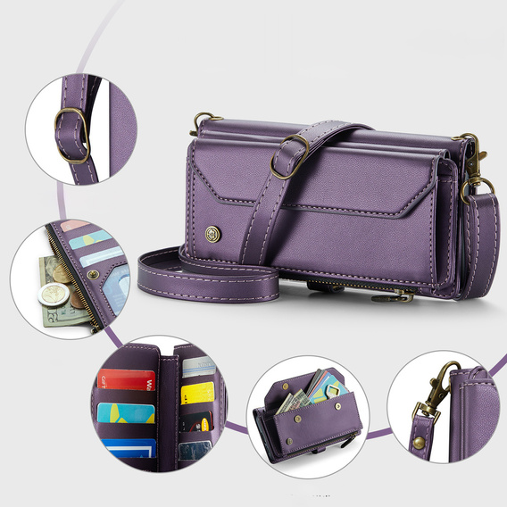 Case CASEME for Samsung Galaxy S25 FE, RFID Leather Wallet, with shoulder strap, purple