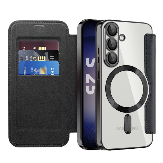 Flip case for Samsung Galaxy S25, RFID Wallet MagSafe CamShield, black
