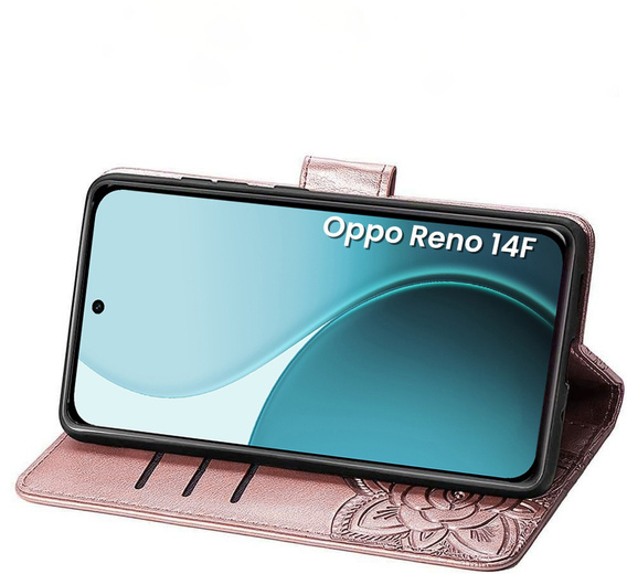 Flap case for Oppo Reno 14F, wallet, Butterfly, rose gold