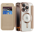 Flip case for iPhone 16 Pro, RFID Wallet MagSafe CamShield, gold