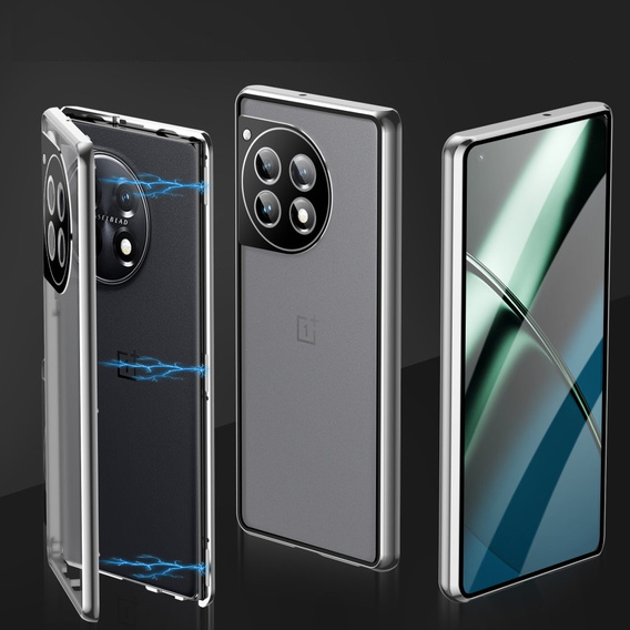 Case for OnePlus 12 5G, Magnetic Dual Glass, silver