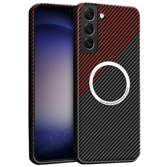 Case for Samsung Galaxy S23, Magsafe Slim Carbon, black / red