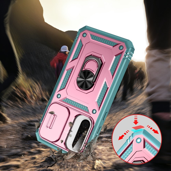 Case for Samsung Galaxy A56 5G, KickStand Camera Lens, pink / green