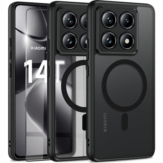 Case for Xiaomi 14T Pro, for MagSafe, ERBORD Matt Case, black + Screen Glass