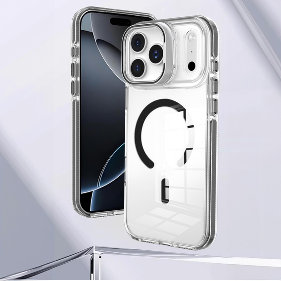 Case for iPhone 17 Pro Max, for MagSafe, with stand, transparent with black inserts