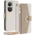 Flip case for Oppo Reno 10 / 10 Pro, Wallet Zipper Pocket, with mirror, white
