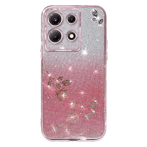 Case for Infinix Note 30 Pro 4G, Glitter Flower, pink rose gold