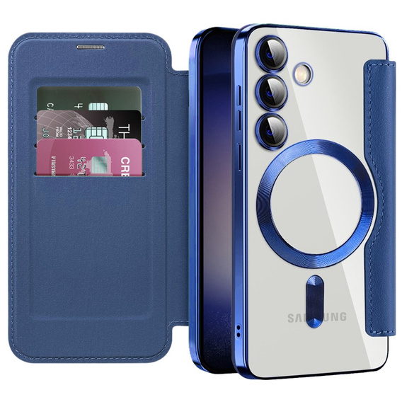 Flip case for Samsung Galaxy S24, RFID Wallet MagSafe CamShield, dark blue