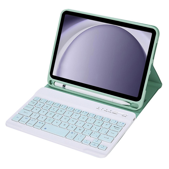 Case + keyboard Samsung Galaxy Tab A9, Leather Pen Slot, light green