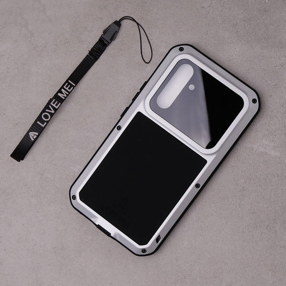 Love Mei Case for Samsung Galaxy A54 5G, armored with glass, silver