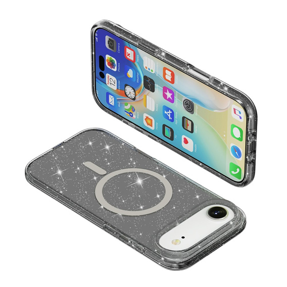 Case for iPhone Air, for MagSafe, glitter, translucent black