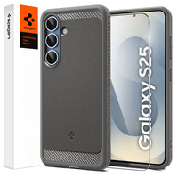 Spigen case for Samsung Galaxy S25, Rugged Armor MagSafe, grey + Tempered Glass 9H