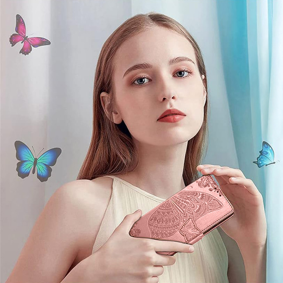 Flip case for Realme C71, Butterfly, pink rose gold