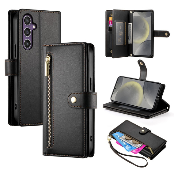 Flip case for Samsung Galaxy S25, Wallet Zipper Pocket, black
