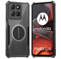 Case for Motorola Moto G15 / Motorola Moto G15 Power, with magnetic sheet, transparent / black