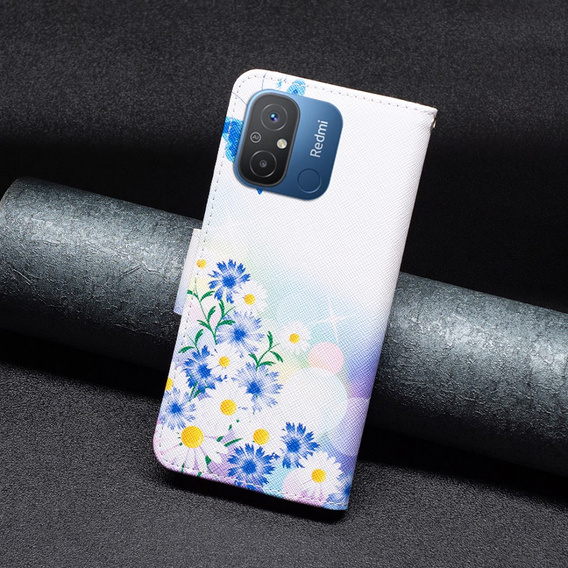 Flip case for Xiaomi Redmi 12C, butterfly and flowers, white