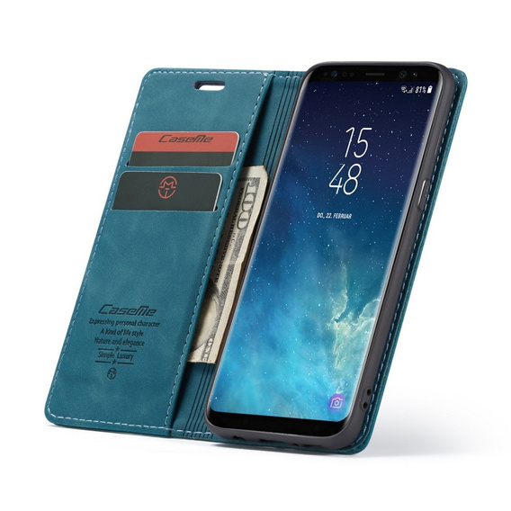 CASEME case for Samsung Galaxy S8, Leather Wallet Case, blue