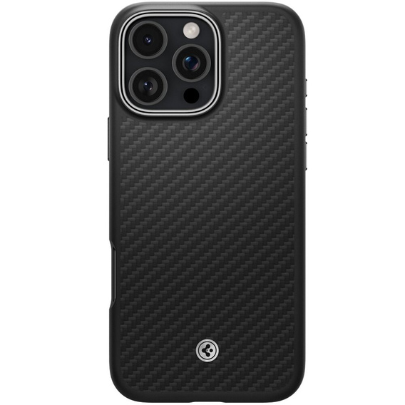 Spigen Case for iPhone 16 Pro, Enzo Aramid MagSafe, carbon black / silver + 9H Tempered Glass