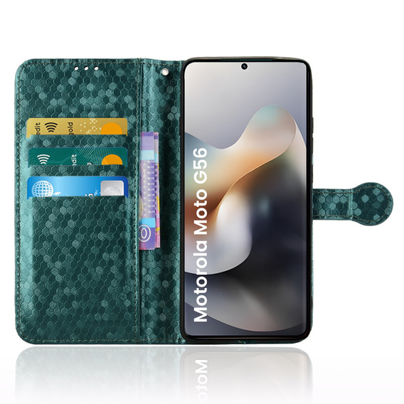 Flip case for Motorola Moto G56 5G, Wallet Rhombus, green