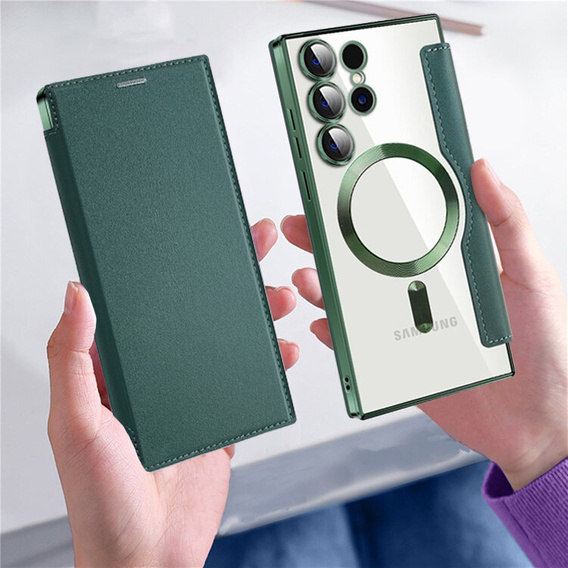Flip case for Samsung Galaxy S24 Ultra, RFID Wallet MagSafe CamShield, green