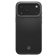 Spigen Enzo Aramid MagSafe case for iPhone 17 Pro, carbon black / silver