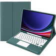 Case + keyboard Samsung Galaxy Tab S9+, Leather Pen Slot TouchPad, dark green