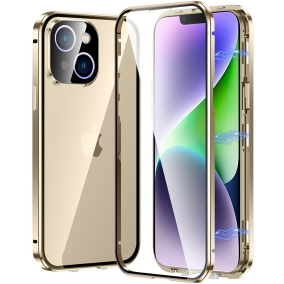 Case for iPhone 15, Magnetic Dual Glass, gold