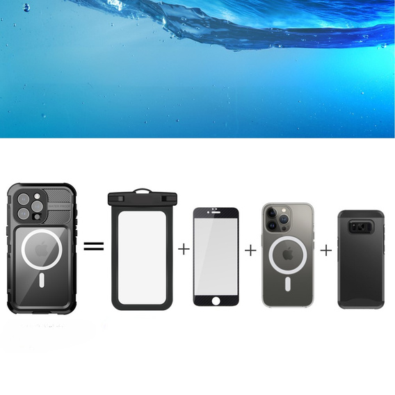 IP68 Waterproof Case for iPhone 15 Pro Max, SHELLBOX MagSafe, black