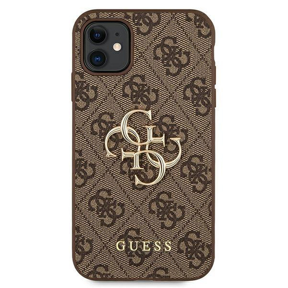 GUESS Case for iPhone 11, 4G Big Metal Logo, brown