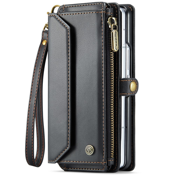 Case CASEME for Samsung Galaxy Z Fold6 5G, RFID Leather Wallet, with shoulder strap, black