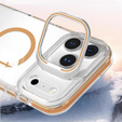 Case for iPhone 17 Pro Max, for MagSafe, with stand, transparent with gold inserts