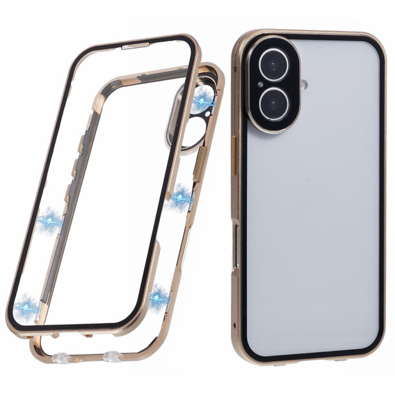 Case for iPhone 16, Magnetic Dual Glass, gold