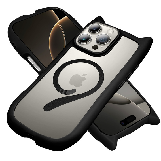 Case for iPhone 16 Pro Max, for MagSafe, Cute Cat, black + Screen Glass